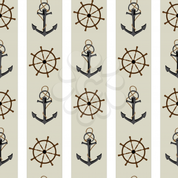 Seamless background pattern with anchor and helm. 