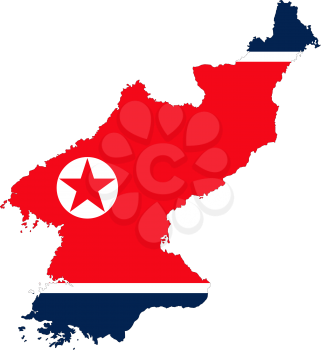 Democratics People republic of Korea, detailed outline map and flag over white background.