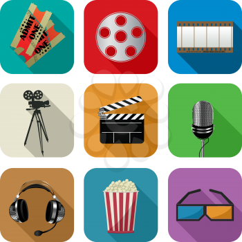 Movie and cinema icon set for the apps against white background