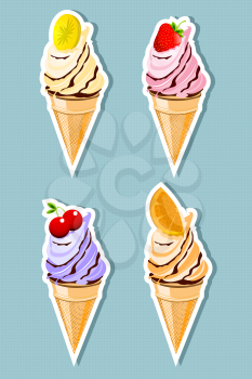 Set of sweetfruit  ice cream cones 