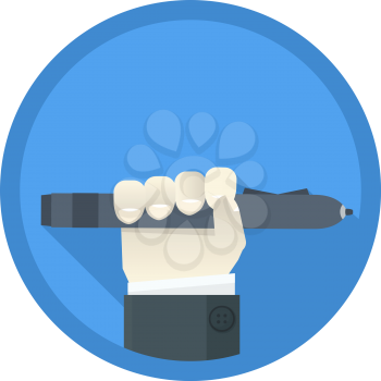 Flat style icon with hand holding digital pen