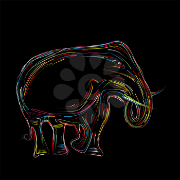 Abstract elephant sketch in colors, vector art