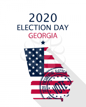2020 United States of America Presidential Election Georgia vector template.  USA flag, vote stamp and Georgia silhouette