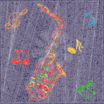 Mosaic tile saxophone in colors, vector illustration