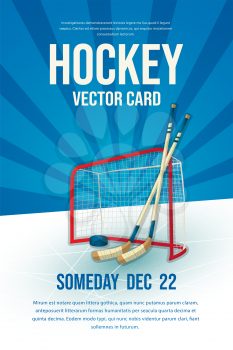 Hockey flyer, poster design, sports invitation vector editable template.Ball with table tennis palettes and net