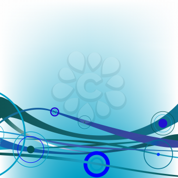 Royalty Free Clipart Image of Waves and Circles in Blue