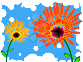 flowers against blue background, abstract vector art illustration