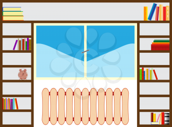 bookshelf around window, abstract vector art illustration