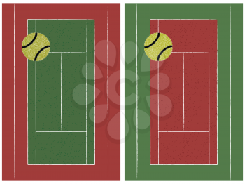 tennis court and ball set, abstract vector art illustration