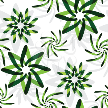 green graphic flowers pattern, abstract seamless texture; vector art illustration