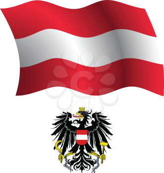 austria wavy flag and coat of arms against white background, vector art illustration, image contains transparency