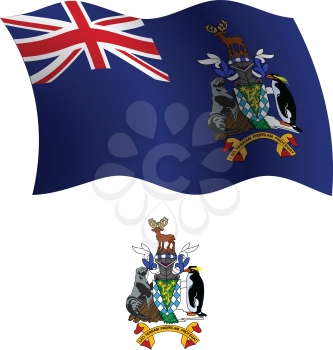 south georgia and south sandwich islands wavy flag and coat of arm against white background, vector art illustration, image contains transparency