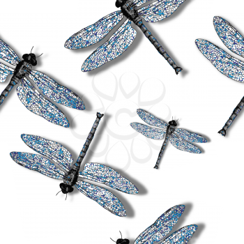 dragonfly pattern against white background, abstract seamless texture, vector art illustration, image contains transparency