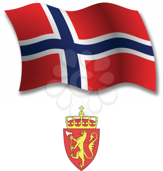 svalbard shadowed textured wavy flag and coat of arms against white background, vector art illustration, image contains transparency transparency