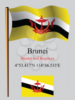 brunei wavy flag and coordinates against gray background, vector art illustration, image contains transparency