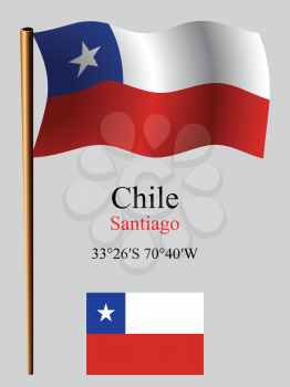 chile wavy flag and coordinates against gray background, vector art illustration, image contains transparency