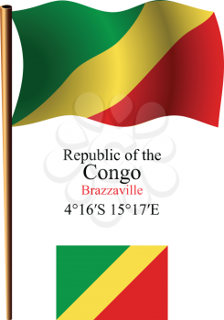 republic of the congo wavy flag and coordinates against white background, vector art illustration, image contains transparency