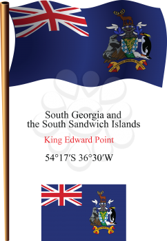 south georgia and south sandwich islands wavy flag and coordinates against white background, vector art illustration, image contains transparency