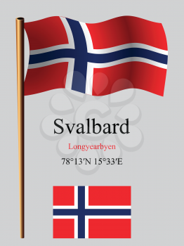 svalbard wavy flag and coordinates against gray background, vector art illustration, image contains transparency