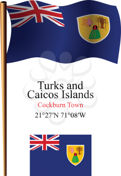 turks and caicos islands wavy flag and coordinates against white background, vector art illustration, image contains transparency