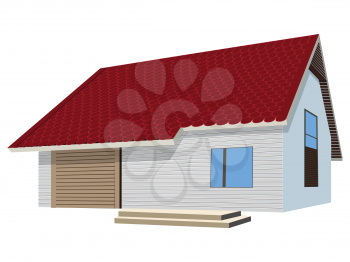 house with ceramic tiles roof over white background, abstract vector art illustration