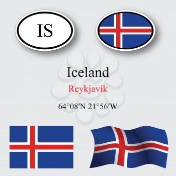 iceland icons set against gray background, abstract vector art illustration, image contains transparency