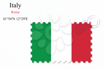 italy stamp design over stripy background, abstract vector art illustration, image contains transparency