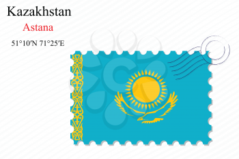 kazakhstan stamp design over stripy background, abstract vector art illustration, image contains transparency
