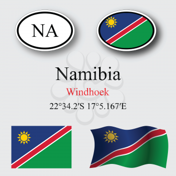 namibia icons set against gray background, abstract vector art illustration, image contains transparency