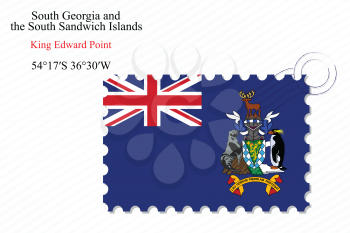 south georgia and the south sandwich islands stamp design over stripy background, abstract vector art illustration, image contains transparency