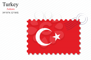 turkey stamp design over stripy background, abstract vector art illustration, image contains transparency