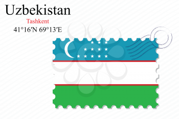 uzbekistan stamp design over stripy background, abstract vector art illustration, image contains transparency