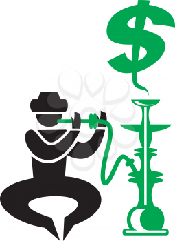 Royalty Free Clipart Image of a Man With a Pipe Blowing Money