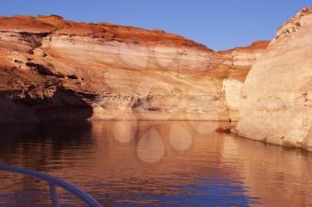 Coast of lake Powell from the red sandstone, photographed from the tourist steam-ship