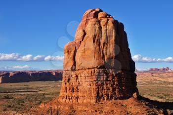 Huge red rocks from sandstone in American national park  Arch 