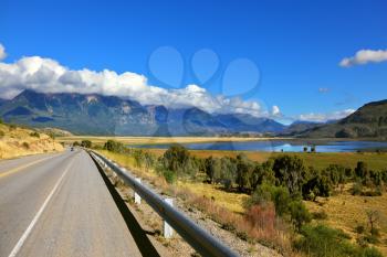 Patagonia. The longest road the Ruta 40 passes in Argentina among lakes and fields. The picturesque mountain chain of the Southern Andes decorates a landscape