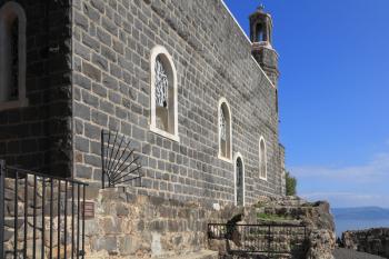 The Church of the Primacy - Tabgha. The Holy Church was built on the Sea Gennesaret. Jesus then fed with bread and fish hungry people. Benedictine monastery