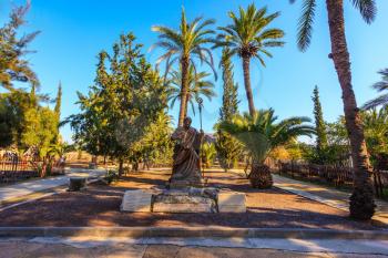 Statue of St. Peter in a beautiful park on the shores of the Sea of Galilee.