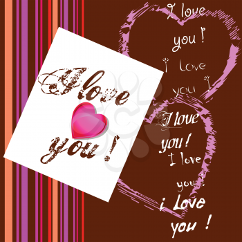 Royalty Free Clipart Image of I Love You Messages on a Chocolate and Striped Background