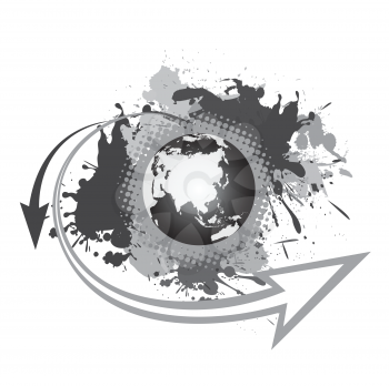 earth with black and white, grey splash and arrows