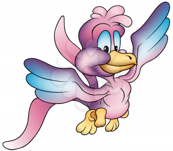 Royalty Free Clipart Image of a Fancy Coloured Flying Bird