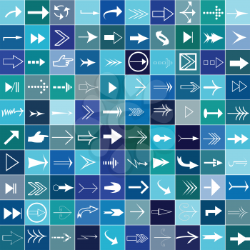 Royalty Free Clipart Image of a Background of Arrows in Coloured Squares