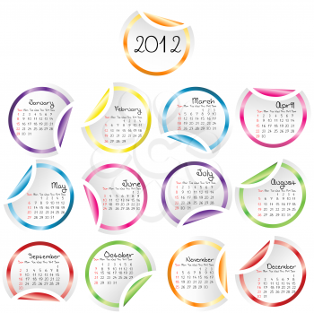 Royalty Free Clipart Image of 2012 Calendar Stickers With Peeled Corners