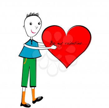 Royalty Free Clipart Image of a Little Boy With a Valentine Heart