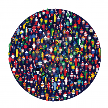 Circle full of colored people. People made of flags.