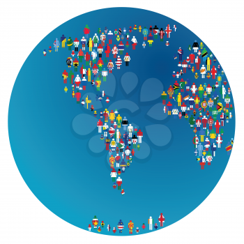 Globalisation, Earth globe with people made of flags of the world