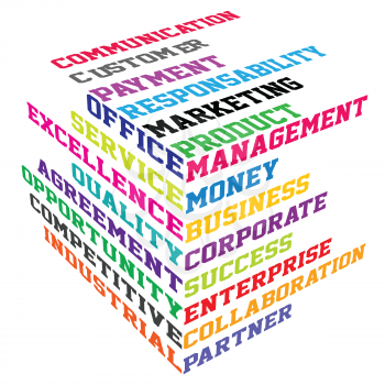 Abstract colored cube with  business terms