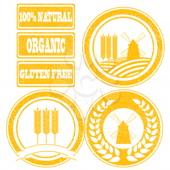 Food orange rubber stamps labels collection for whole grain cereal products