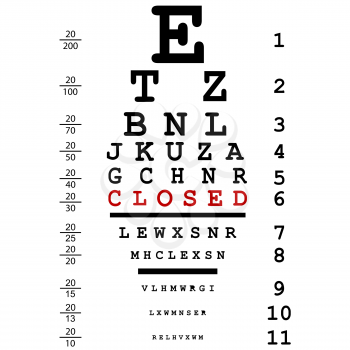 Optical eye test with closed message