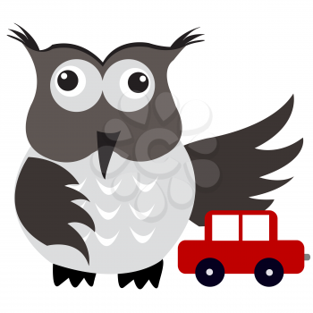 Royalty Free Clipart Image of an Owl and a Car